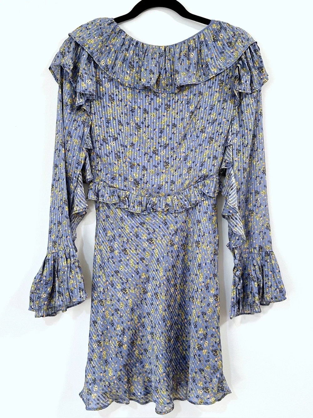 Free People Long Sleeve Empire Mini Dress Blue Size 2